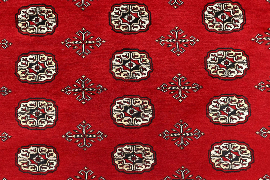 Firebrick Red Pakistani Bokhara Rug 8' 1" x 10' 2" Hand-Knotted | No. QA36658