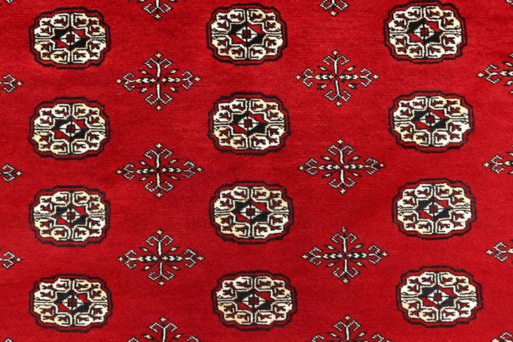 Firebrick Red Pakistani Bokhara Rug 8' 1" x 10' 2" Hand-Knotted | No. QA36658