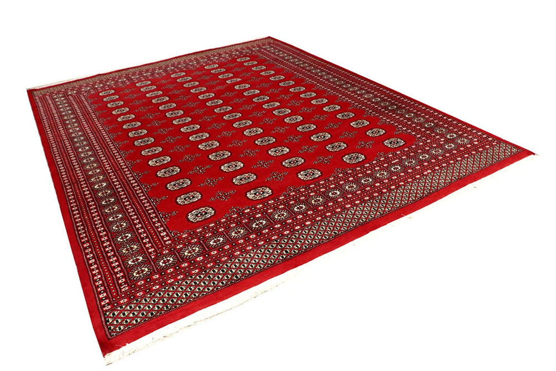 Firebrick Red Pakistani Bokhara Rug 8' 1" x 10' 2" Hand-Knotted | No. QA36658