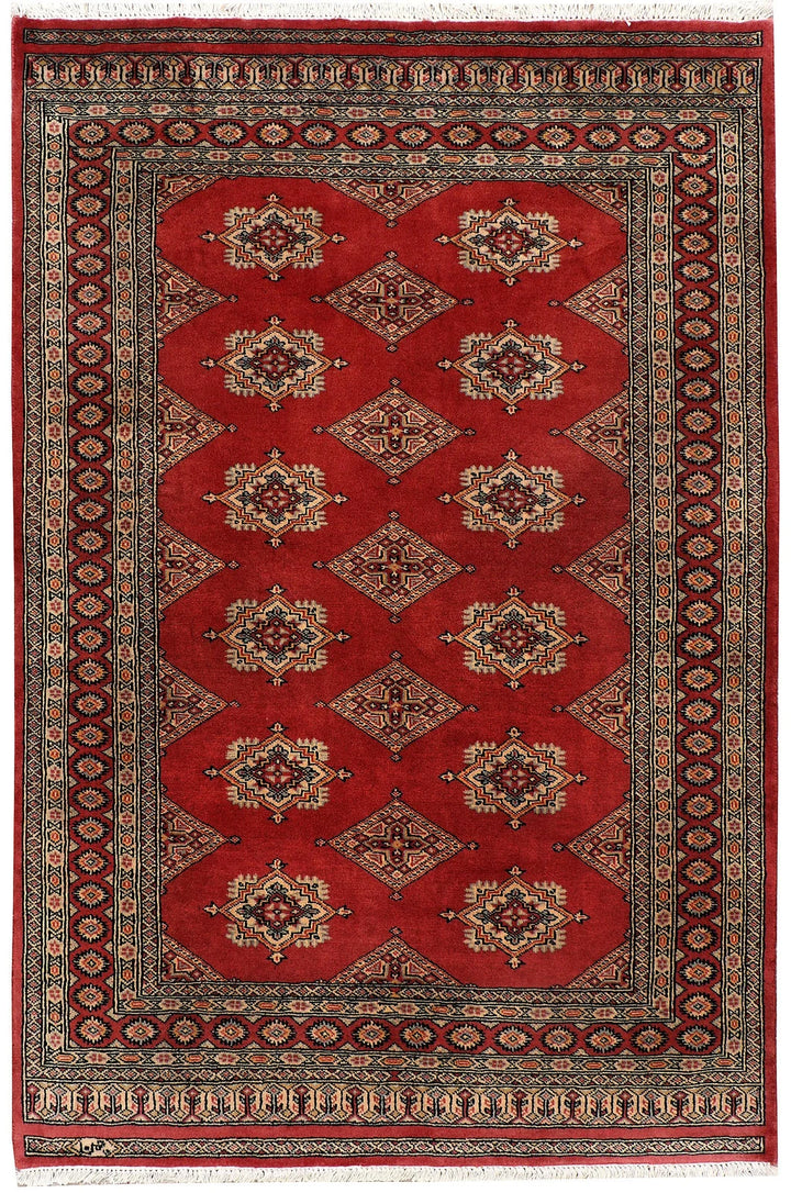Red Pakistani Jaldar Rug 4' 2" x 6' 2" Hand-Knotted | No. QA36699