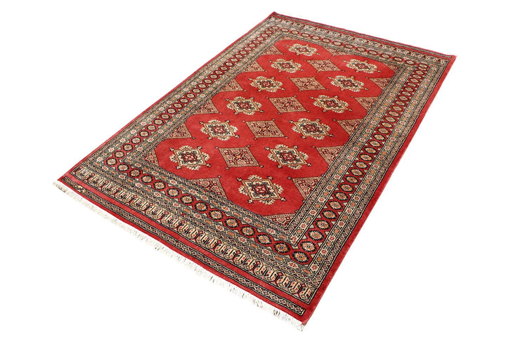Red Pakistani Jaldar Rug 4' 2" x 6' 2" Hand-Knotted | No. QA36699
