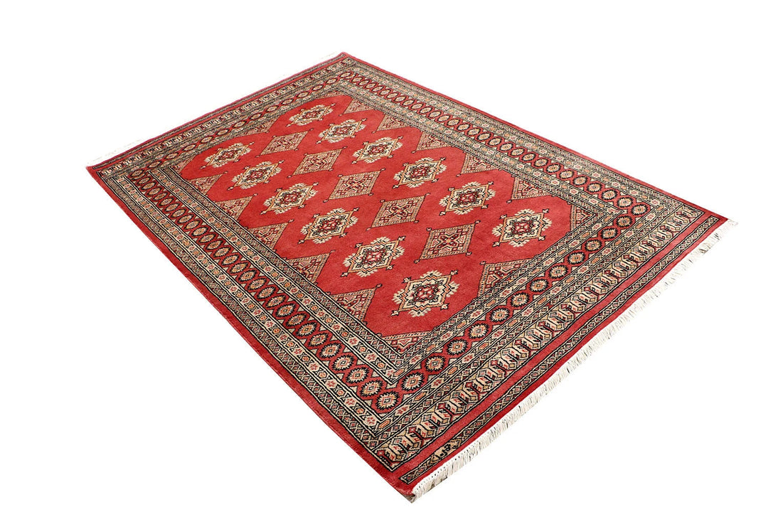 Red Pakistani Jaldar Rug 4' 2" x 6' 2" Hand-Knotted | No. QA36699