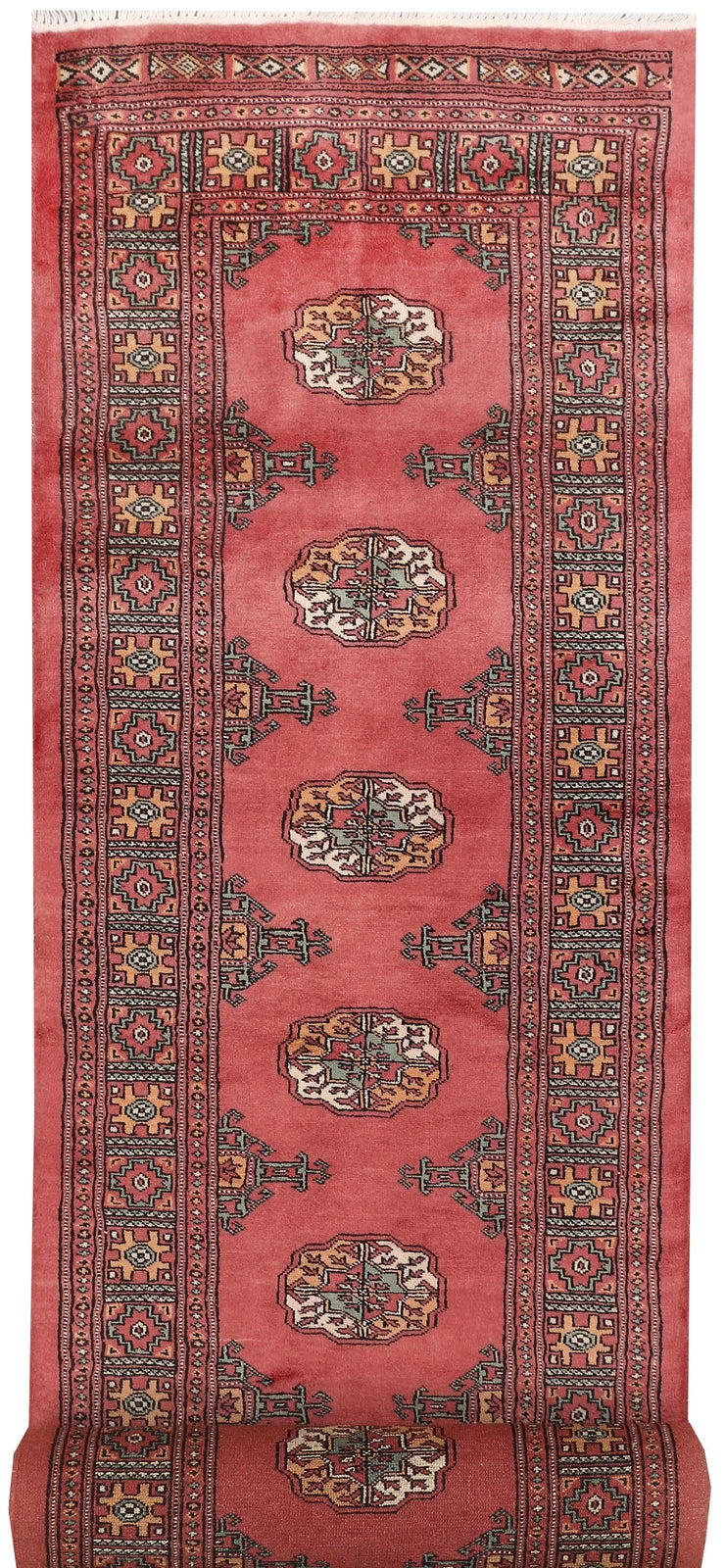 Red Pakistani Bokhara Rug 2' 9" x 15' 2" Hand-Knotted | No. QA36801