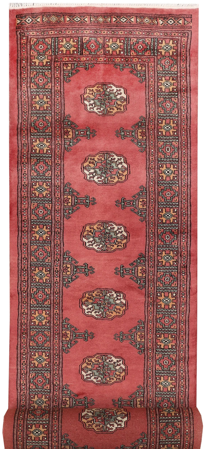 Red Pakistani Bokhara Rug 2' 9" x 15' 2" Hand-Knotted | No. QA36801