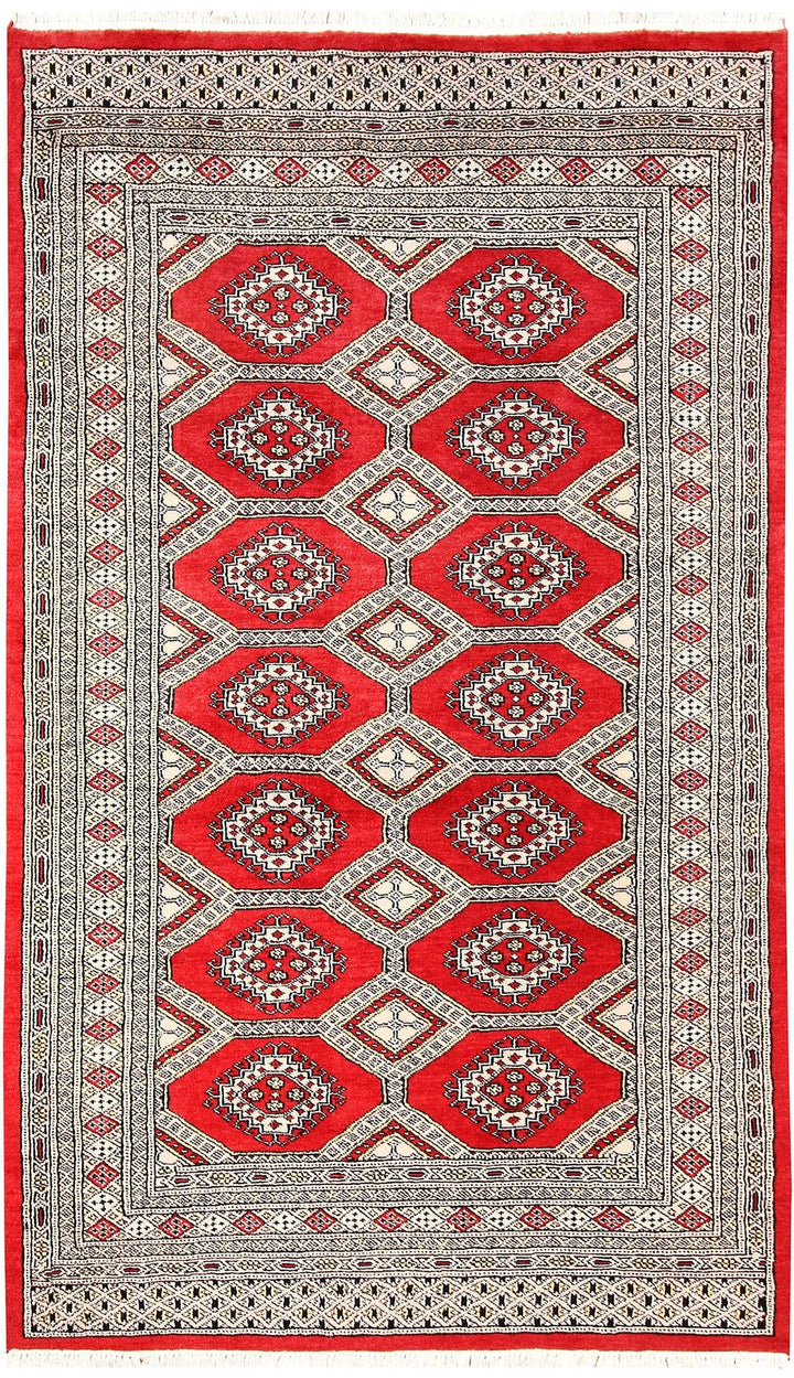 Red Pakistani Jaldar Rug 4' x 6'10" Hand-Knotted | No. QA36954