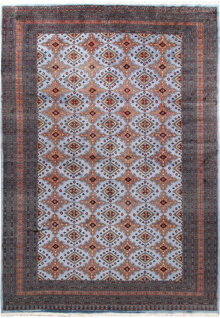 Light Steel Blue Pakistani Jaldar Rug 8' 1" x 11' 7" Hand-Knotted | No. QA36970