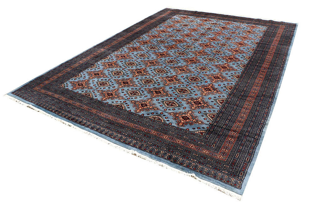 Light Steel Blue Pakistani Jaldar Rug 8' 1" x 11' 7" Hand-Knotted | No. QA36970