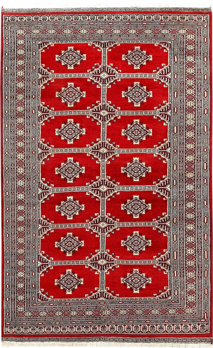 Firebrick Red Pakistani Jaldar Rug 5' 1" x 8' Hand-Knotted | No. QA37021