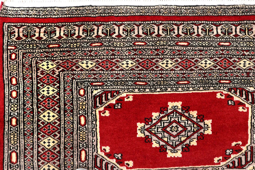 Firebrick Red Pakistani Jaldar Rug 5' 1" x 8' Hand-Knotted | No. QA37021