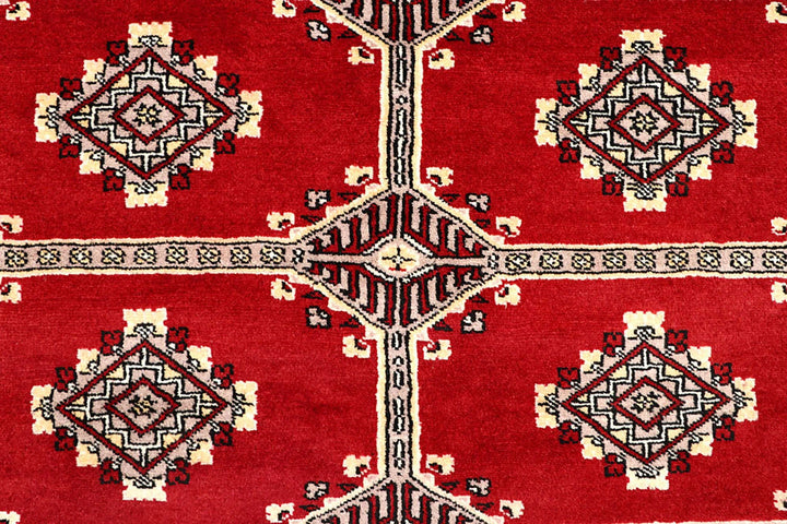 Firebrick Red Pakistani Jaldar Rug 5' 1" x 8' Hand-Knotted | No. QA37021