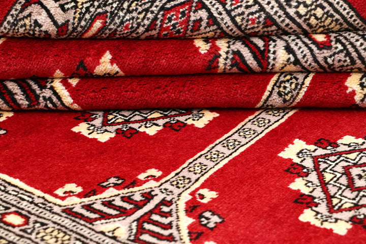 Firebrick Red Pakistani Jaldar Rug 5' 1" x 8' Hand-Knotted | No. QA37021
