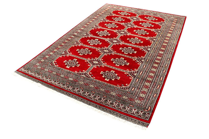Firebrick Red Pakistani Jaldar Rug 5' 1" x 8' Hand-Knotted | No. QA37021