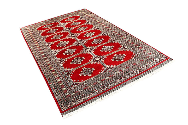 Firebrick Red Pakistani Jaldar Rug 5' 1" x 8' Hand-Knotted | No. QA37021