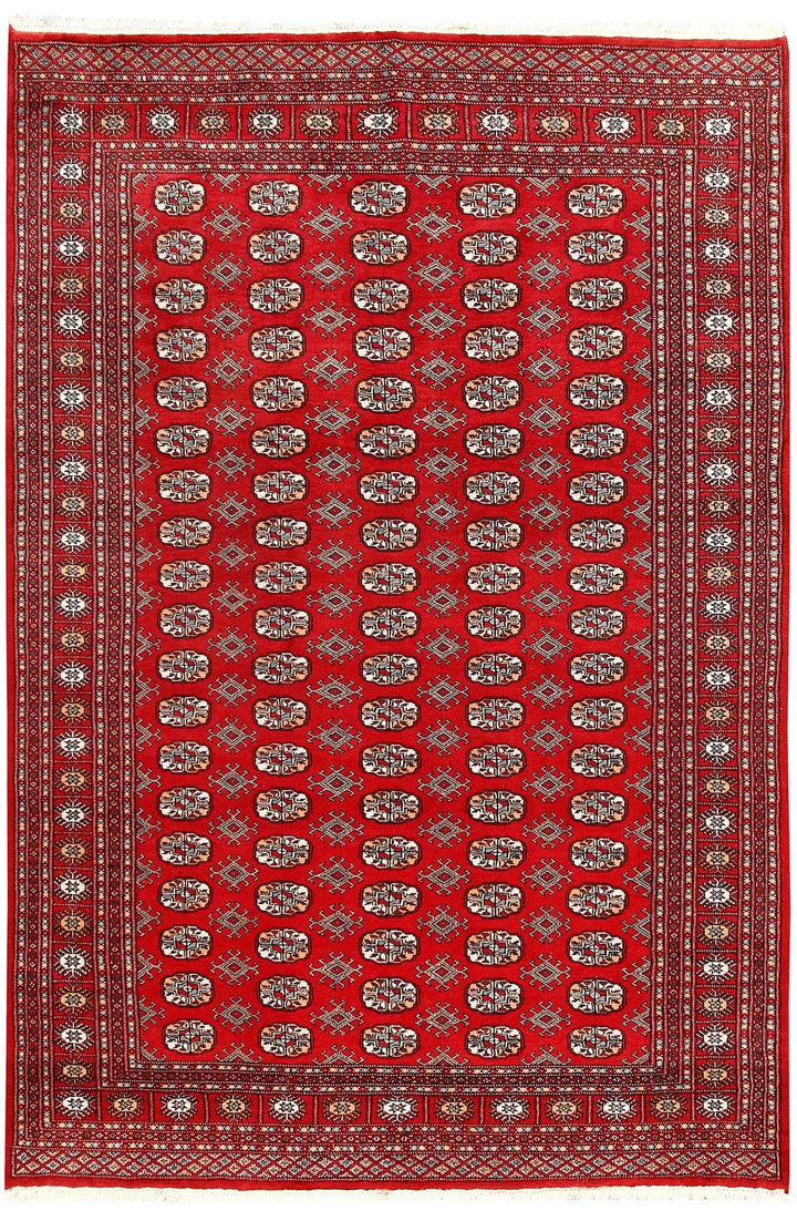 Firebrick Red Pakistani Bokhara Rug 5' 11" x 8' 10" Hand-Knotted | No. QA37057