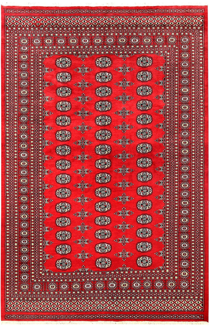Red Bokhara Rug 5' 7" x 9' " Hand-Knotted | No. QA37241