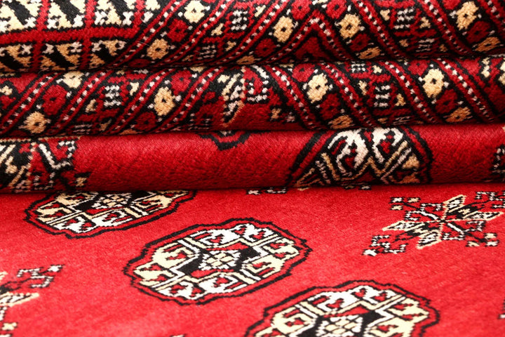 Red Bokhara Rug 5' 7" x 9' " Hand-Knotted | No. QA37241