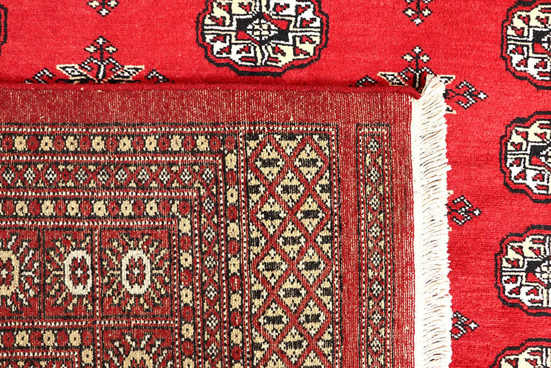 Red Bokhara Rug 5' 7" x 9' " Hand-Knotted | No. QA37241