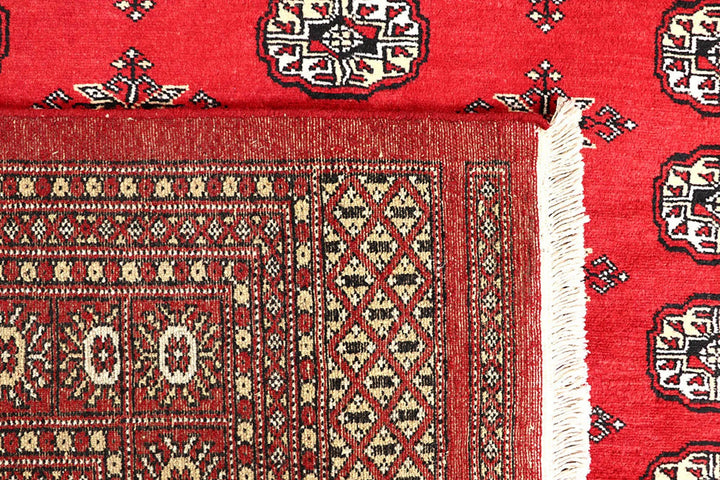 Red Bokhara Rug 5' 7" x 9' " Hand-Knotted | No. QA37241