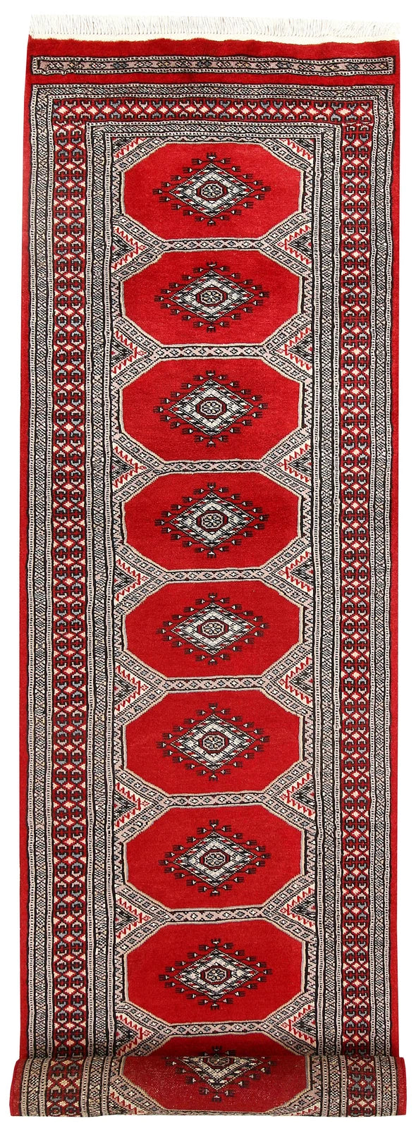 Firebrick Pakistani Jaldar Runner Rug 2' 4" x 9' 6" Hand-Knotted | No. QA37285