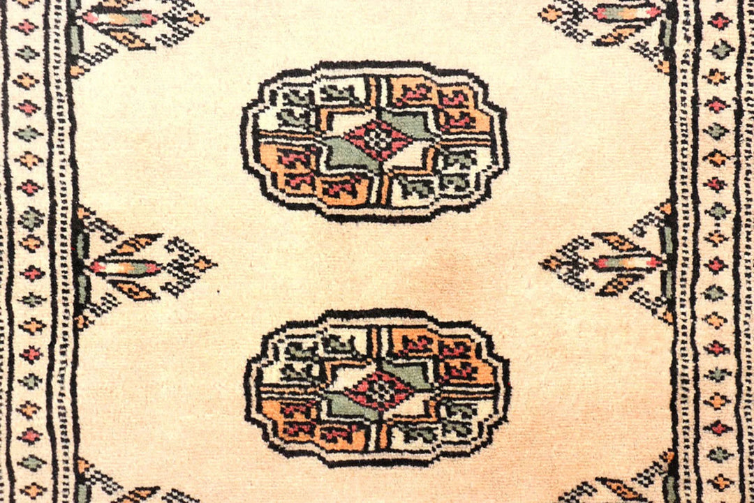 Ivory Pakistani Bokhara Rug 2' 6" x 9' 6" Hand-Knotted | No. QA37663