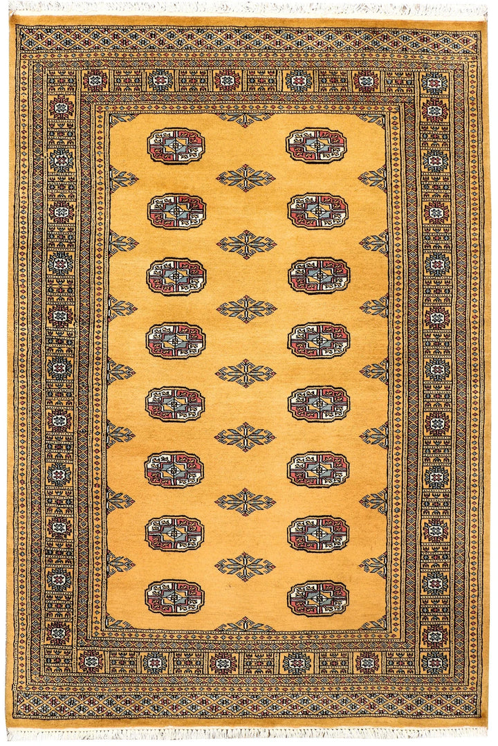 Goldenrod Pakistani Bokhara Rug 4' 1" x 6' Hand-Knotted | No. QA37769