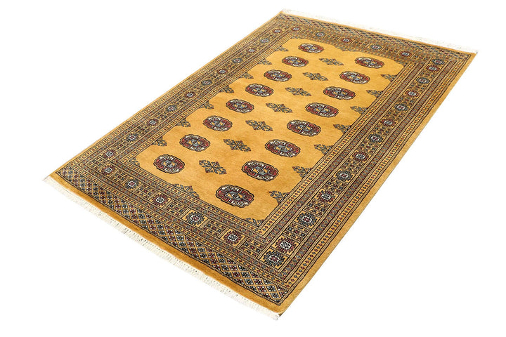 Goldenrod Pakistani Bokhara Rug 4' 1" x 6' Hand-Knotted | No. QA37769