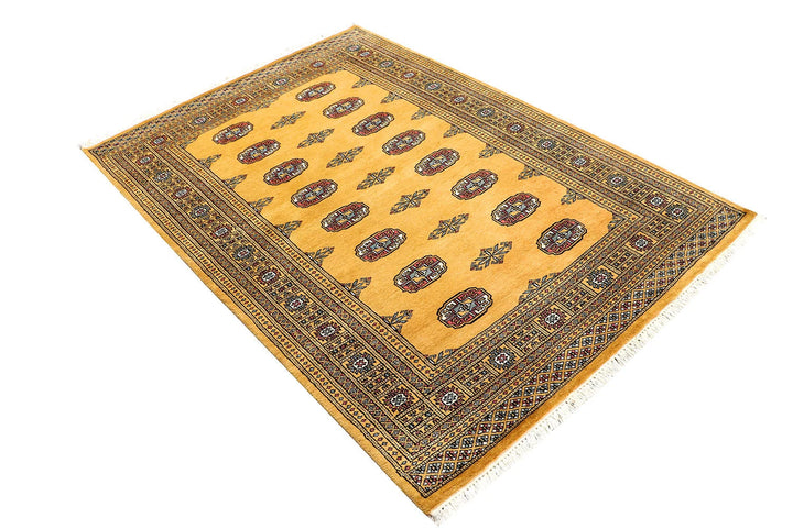Goldenrod Pakistani Bokhara Rug 4' 1" x 6' Hand-Knotted | No. QA37769
