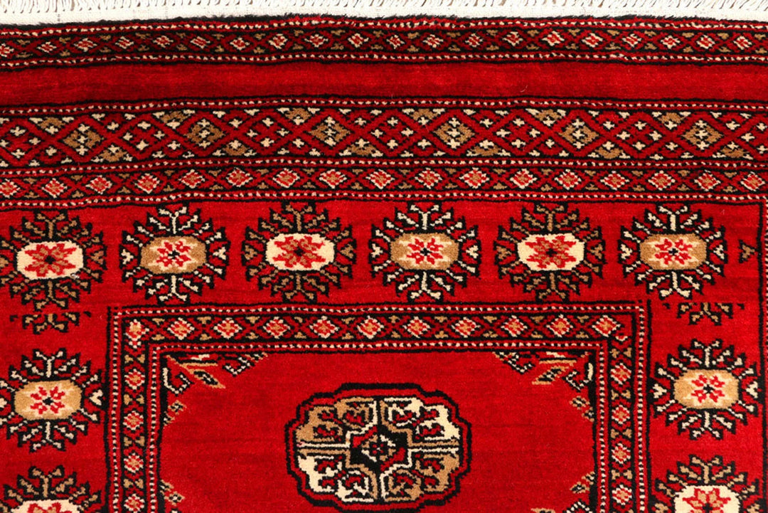 Dark Red Pakistani Bokhara Rug 2' 7" x 9' 8" Hand-Knotted | No. QA37834