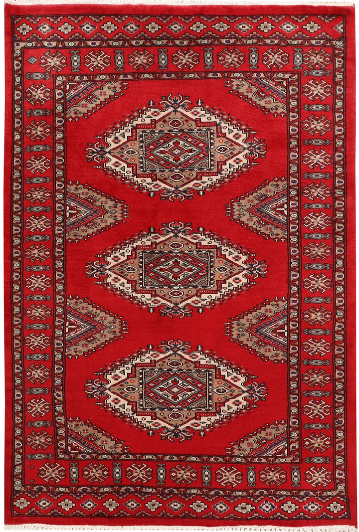 Dark Red Pakistani Jaldar Rug 3' 2" x 4' 8" Hand-Knotted | No. QA37860