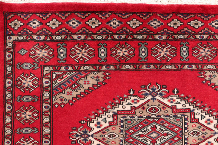 Dark Red Pakistani Jaldar Rug 3' 2" x 4' 8" Hand-Knotted | No. QA37860