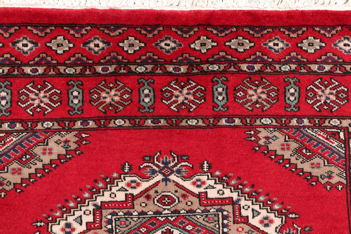 Dark Red Pakistani Jaldar Rug 3' 2" x 4' 8" Hand-Knotted | No. QA37860