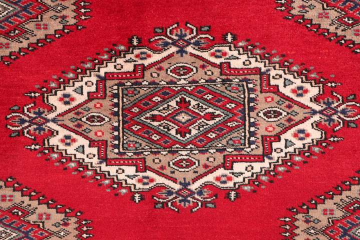 Dark Red Pakistani Jaldar Rug 3' 2" x 4' 8" Hand-Knotted | No. QA37860