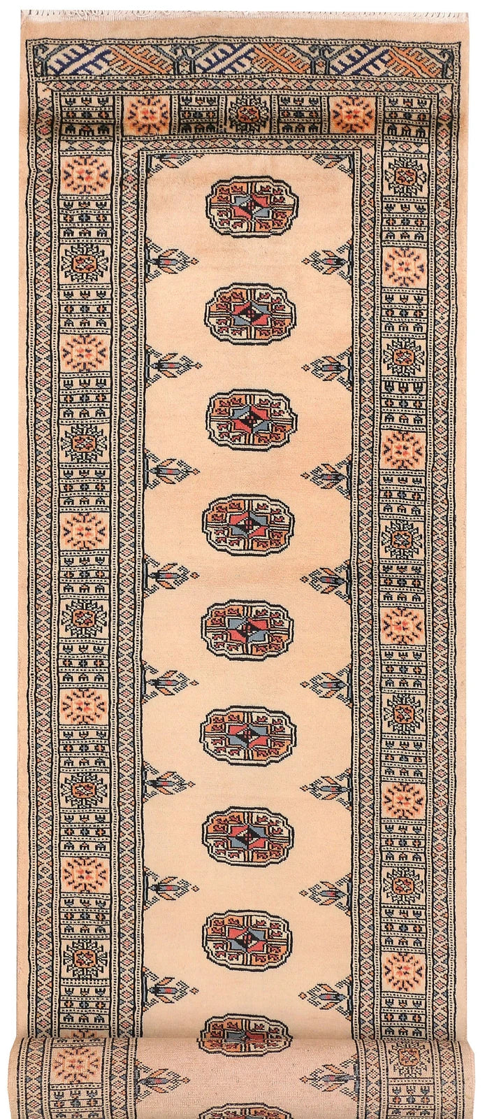 Antique White Pakistani Bokhara Rug 2' 6" x 12' 3" Hand-Knotted | No. QA37927