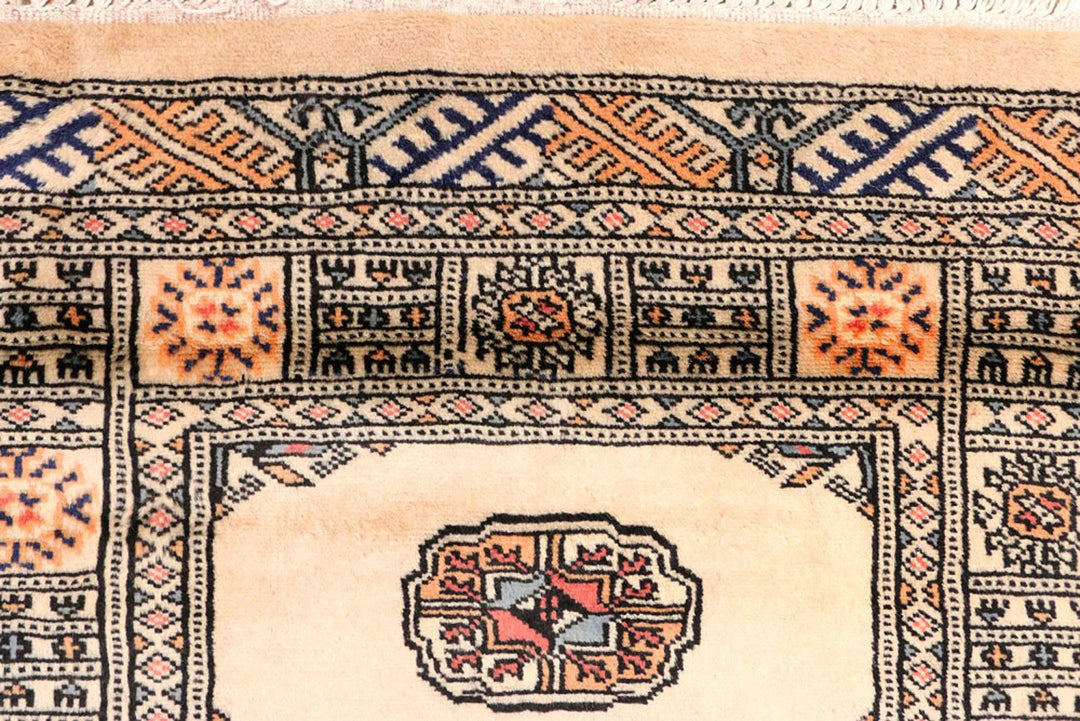 Antique White Pakistani Bokhara Rug 2' 6" x 12' 3" Hand-Knotted | No. QA37927