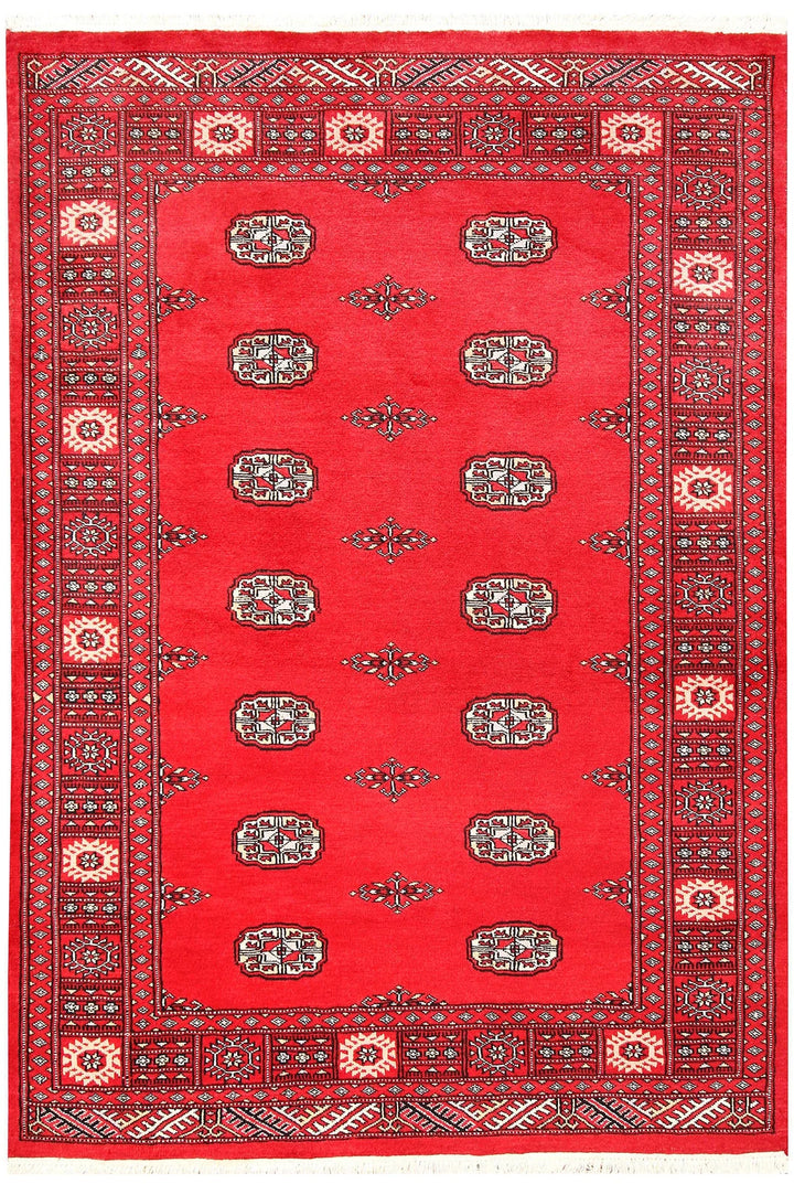 Red Pakistani Bokhara Rug 4' 2" x 6' Hand-Knotted | No. QA37961