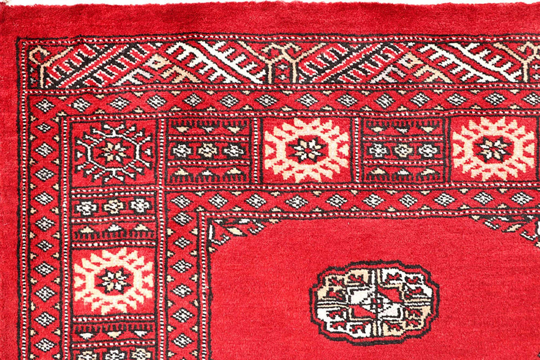 Red Pakistani Bokhara Rug 4' 2" x 6' Hand-Knotted | No. QA37961