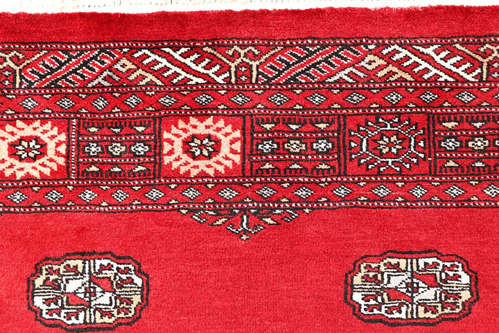 Red Pakistani Bokhara Rug 4' 2" x 6' Hand-Knotted | No. QA37961