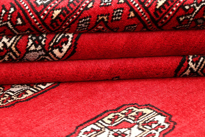 Red Pakistani Bokhara Rug 4' 2" x 6' Hand-Knotted | No. QA37961