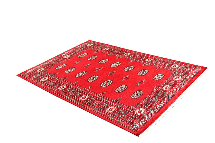 Red Pakistani Bokhara Rug 4' 2" x 6' Hand-Knotted | No. QA37961