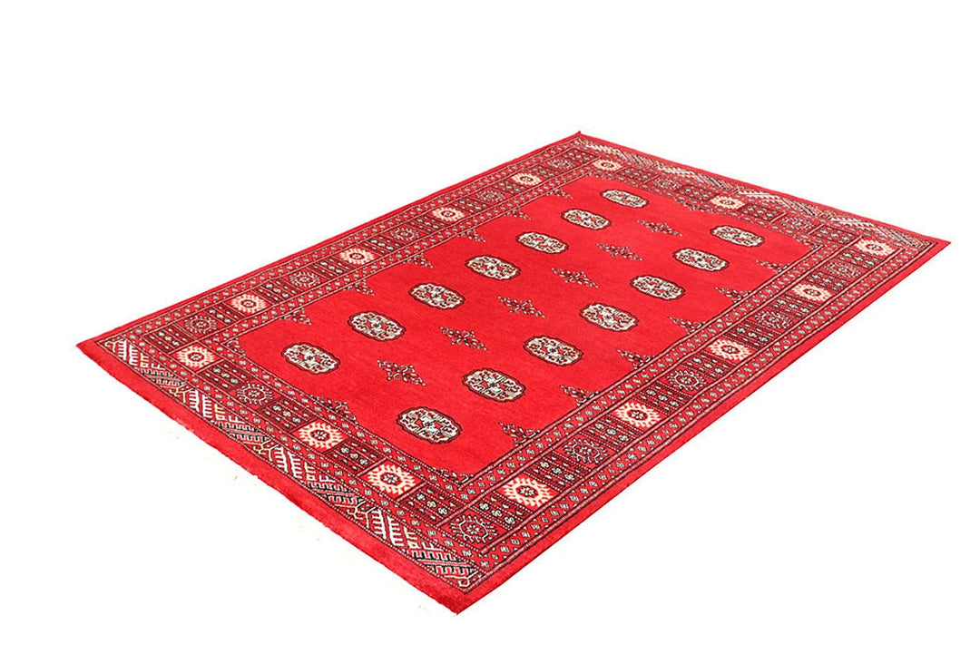 Red Pakistani Bokhara Rug 4' 2" x 6' Hand-Knotted | No. QA37961