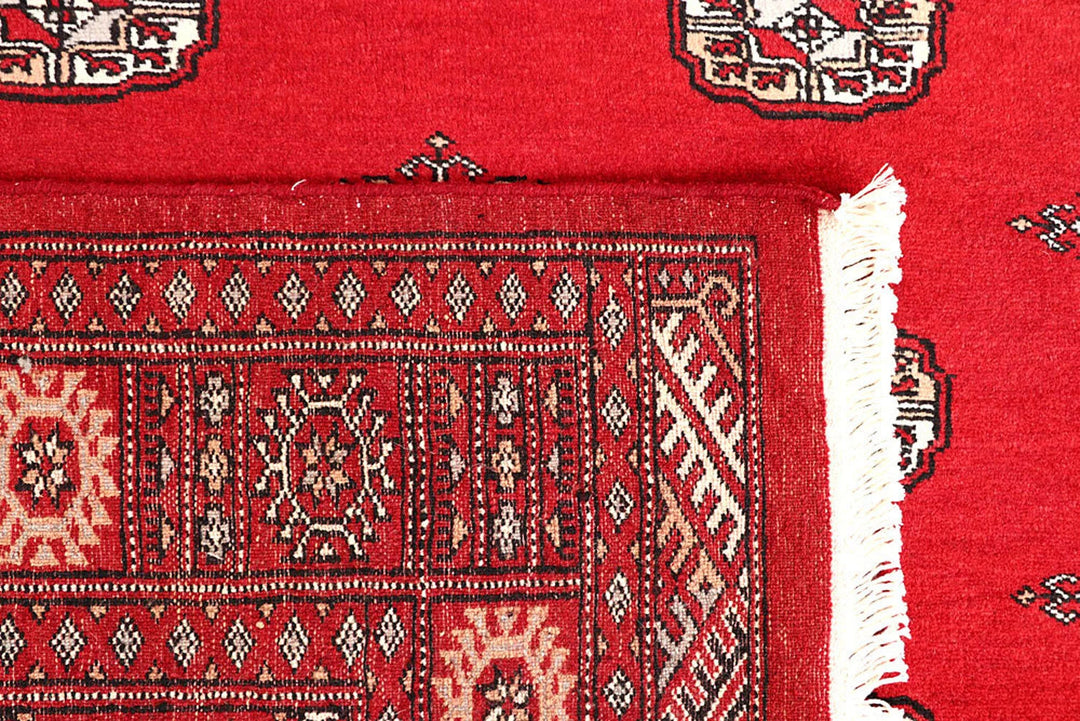 Red Pakistani Bokhara Rug 4' 2" x 6' Hand-Knotted | No. QA37961
