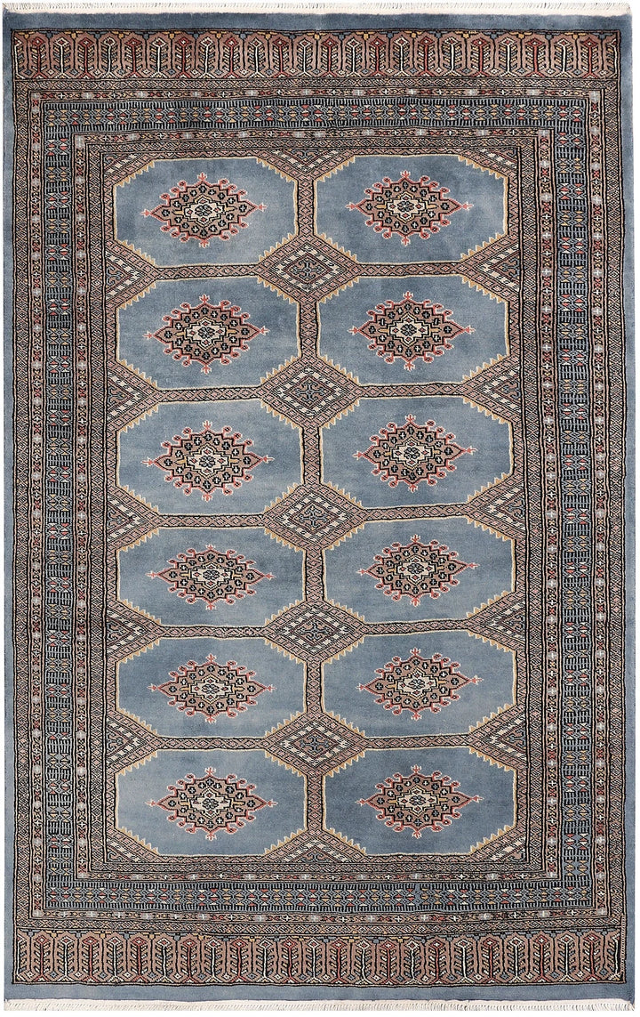 Light Slate Grey Pakistani Jaldar Rug 4' x 6' 4" Hand-Knotted | No. QA37998
