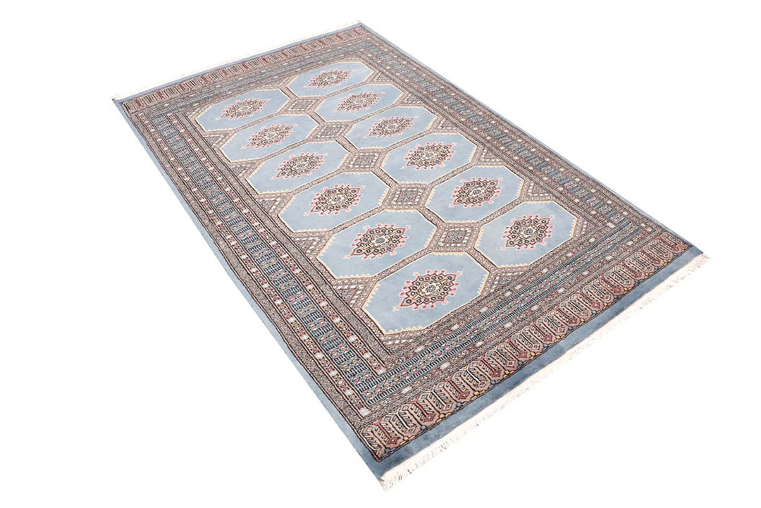 Light Slate Grey Pakistani Jaldar Rug 4' x 6' 4" Hand-Knotted | No. QA37998