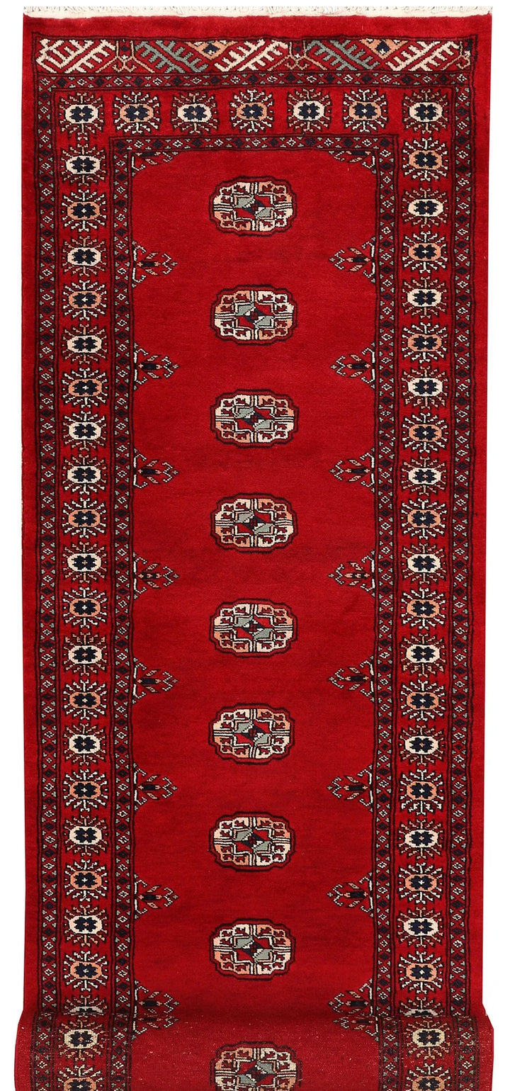 Dark Red Pakistani Bokhara Rug 2' 7" x 9' 9" Hand-Knotted | No. QA38126