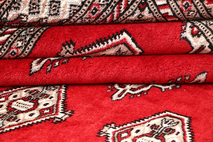 Red Pakistani Jaldar Rug 6' 7" x 8' Hand-Knotted | No. QA38129
