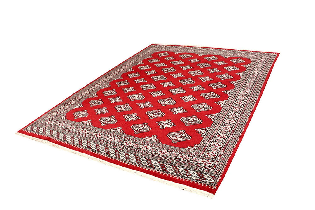Red Pakistani Jaldar Rug 6' 7" x 8' Hand-Knotted | No. QA38129