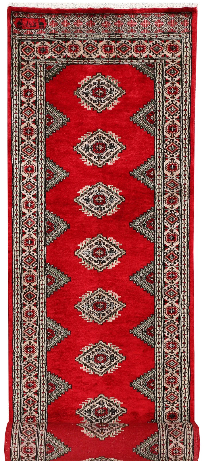 Dark Red Pakistani Jaldar Rug 2' 7" x 10' 10" Hand-Knotted | No. QA38469