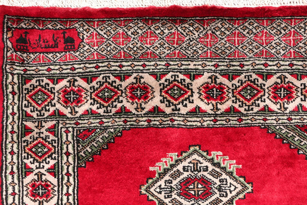 Dark Red Pakistani Jaldar Rug 2' 7" x 10' 10" Hand-Knotted | No. QA38469