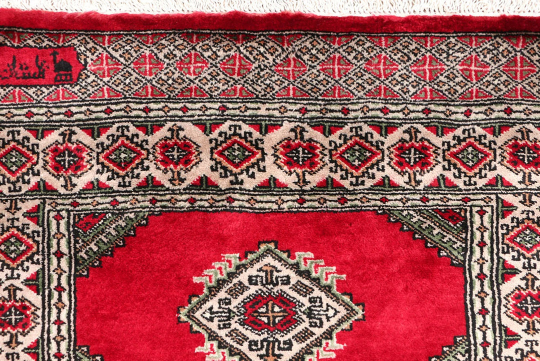 Dark Red Pakistani Jaldar Rug 2' 7" x 10' 10" Hand-Knotted | No. QA38469