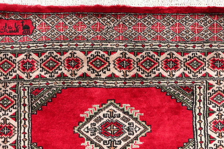 Dark Red Pakistani Jaldar Rug 2' 7" x 10' 10" Hand-Knotted | No. QA38469